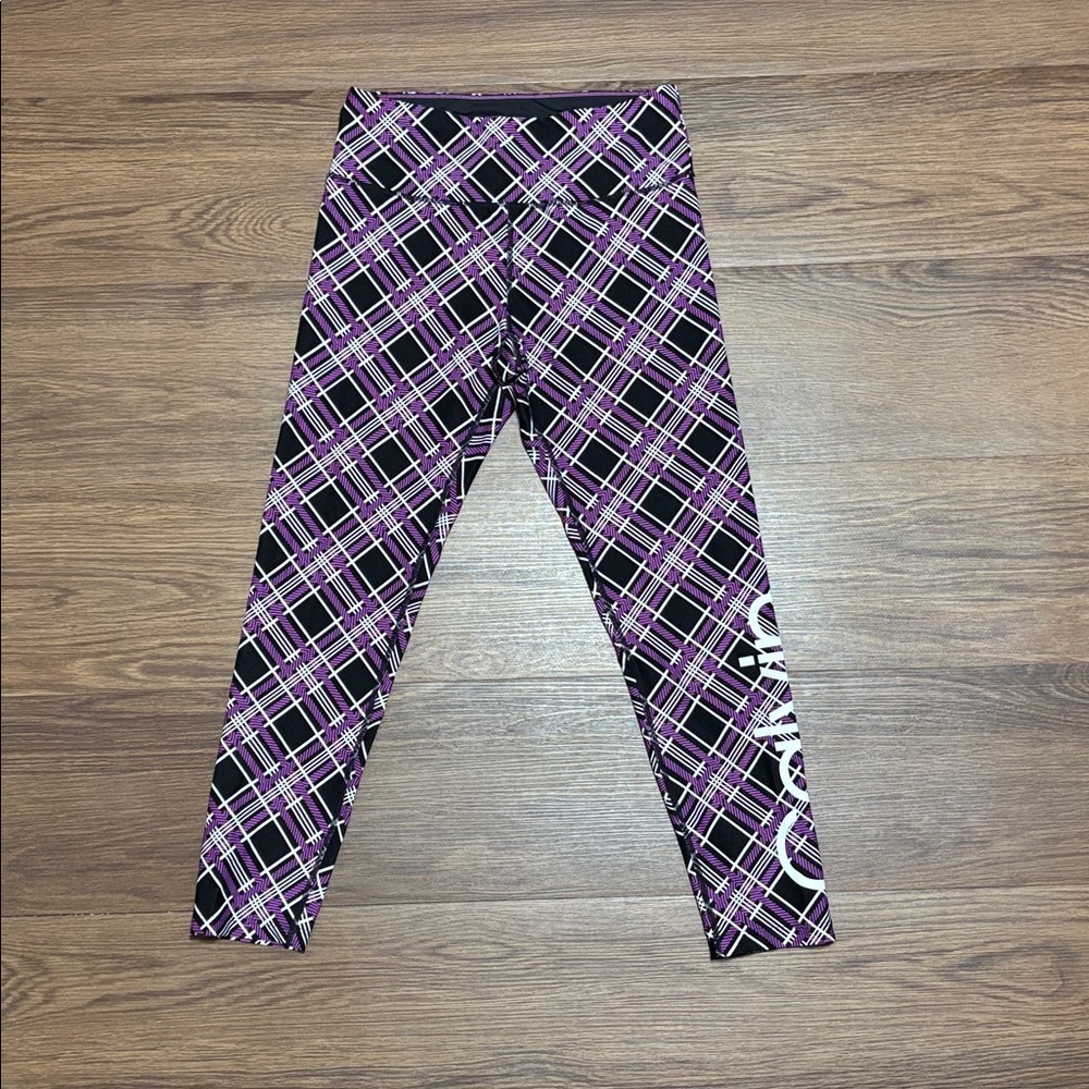 Calvin Klein Black and Purple Performance Leggings NWOT